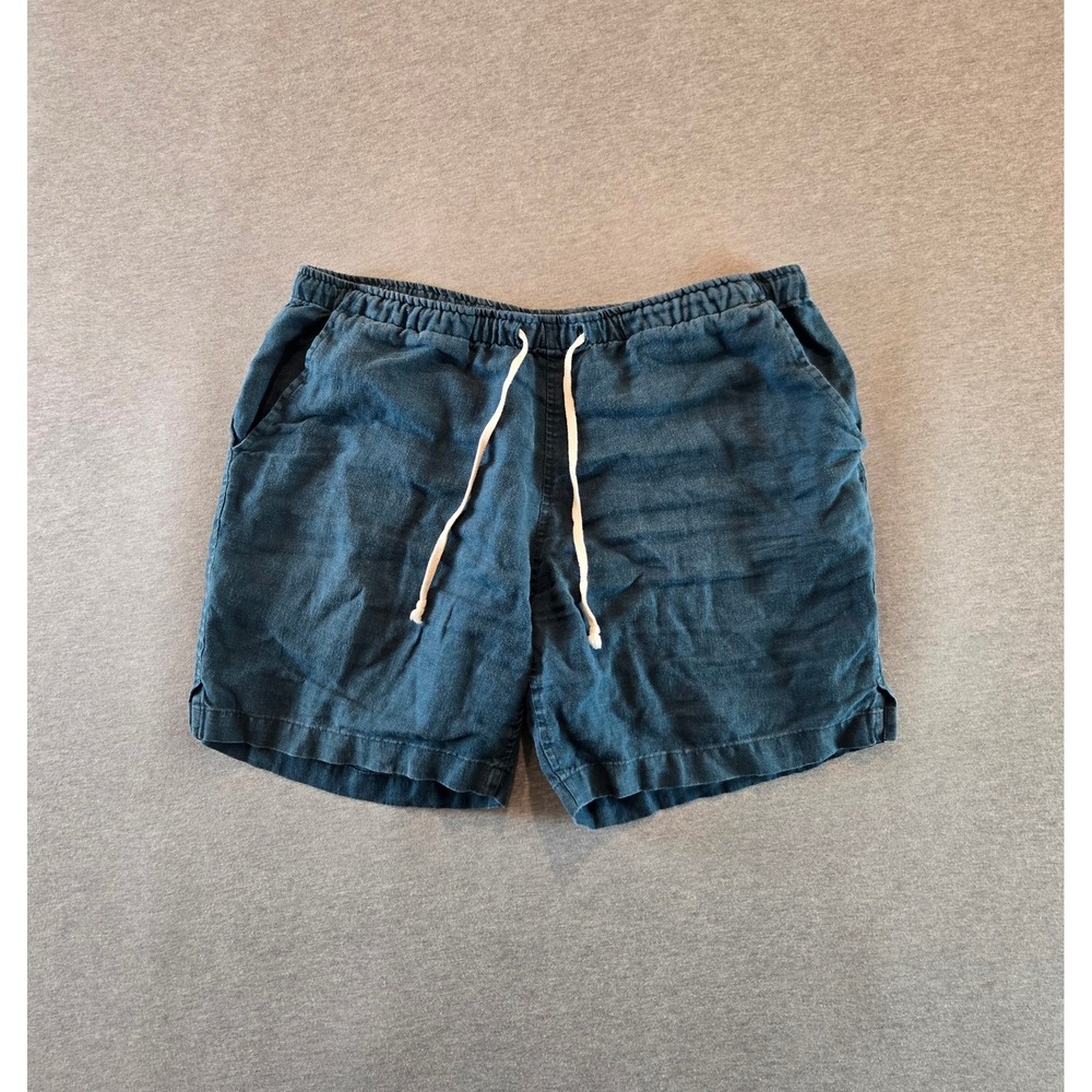 Alex Crane Bo Shorts Mens Large Blue 100% Linen Elastic Drawstring Casual 6in